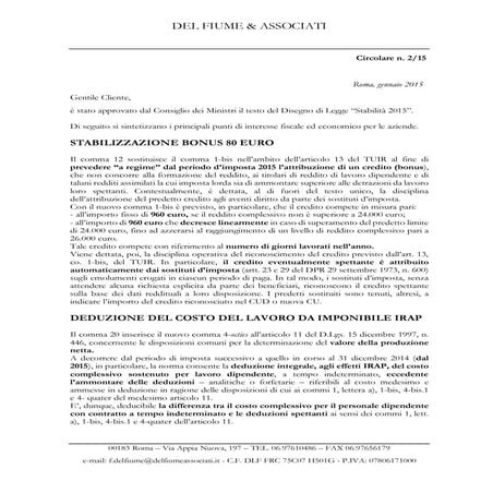 Circolare n 2 legge di stabilità