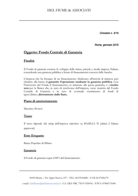 Circolare n 3 fondo di garanzia