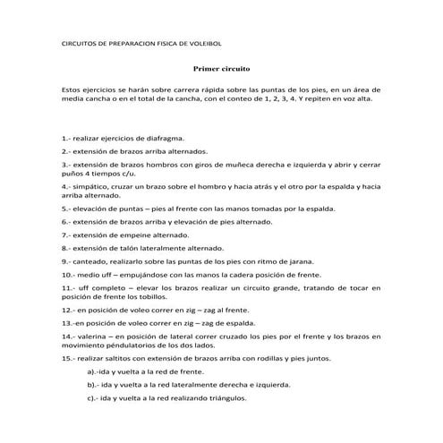 Circuitos de preparacion fisica de voleibol