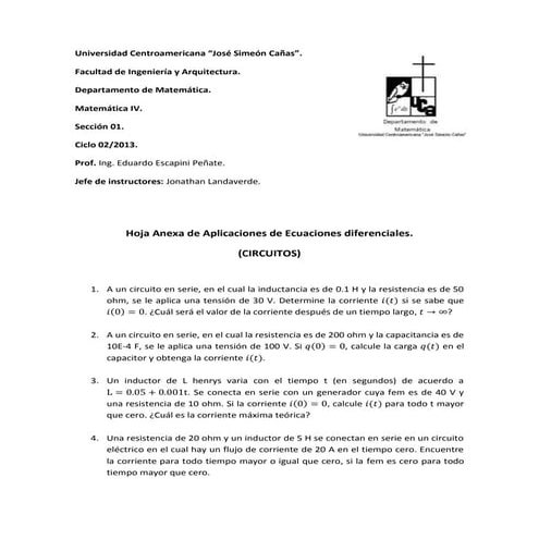 Hoja Anexa Aplicaciones_Circuitos en Serie_Matemática IV_UCA