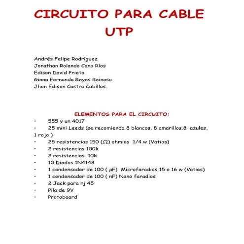 diseño circuito  para probar  cable utp