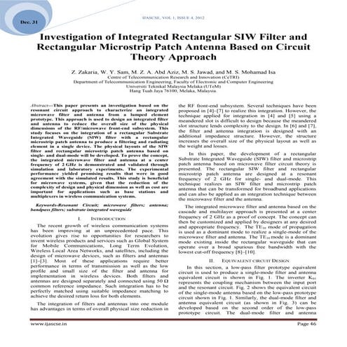 Investigation of Integrated Rectangular SIW Filter and Rectangular Microstrip...