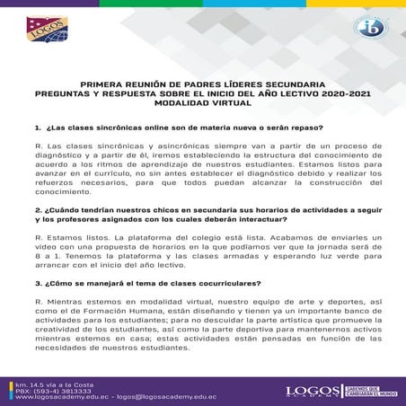 FAQ SECUNDARIA SOBRE INICIO DEL PERIODO LECTIVO 2020-2021