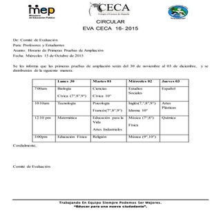 Horario de convocatorias