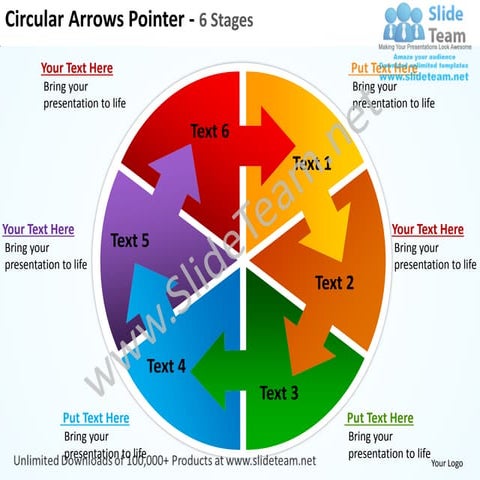 Circular arrows pointer 6 stages powerpoint templates 0712
