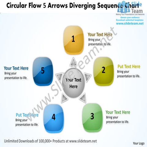 Circular flow 5 arrows diverging sequence chart process software power point ...