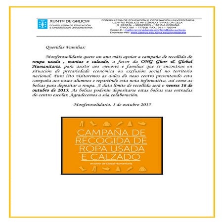 Circular glorr campaña recollida de roupa familias outubro 2015