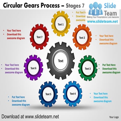 Circular interconnected gear pieces  smart arts process stages 7 powerpoint d...