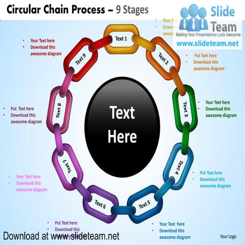 Circular links of chains pieces weakest link process 9 stages powerpoint diag...