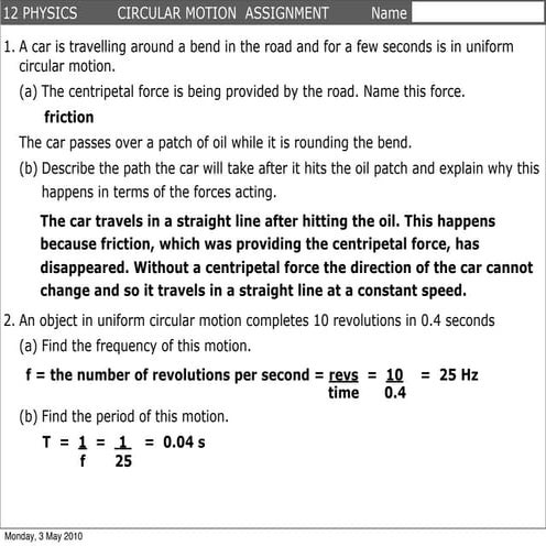 Circular Motion Assnt Answers