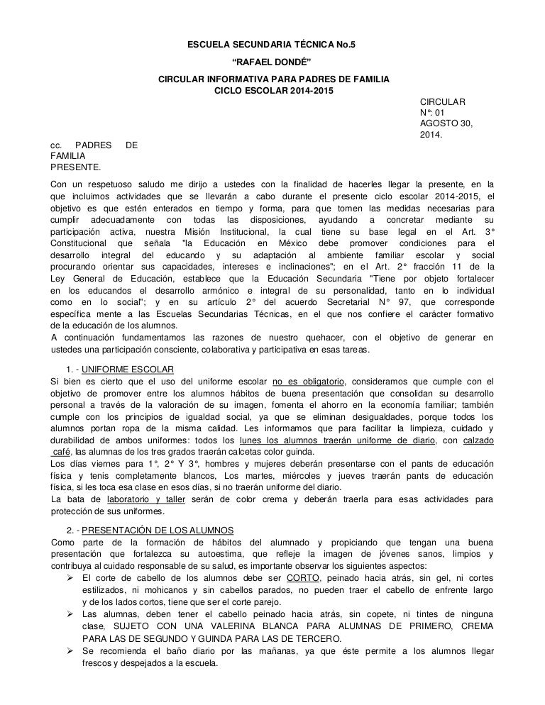 Circular para Padres de Familia