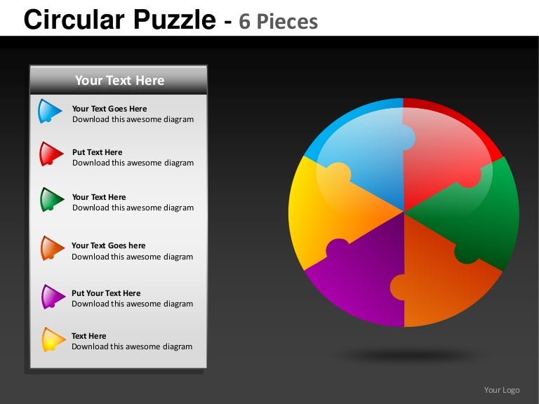 Circular puzzle 6 pieces powerpoint presentation templates