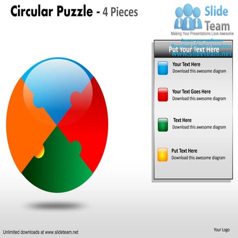 Circular puzzle pie chart 4 pieces power point slides and ppt diagram templates 