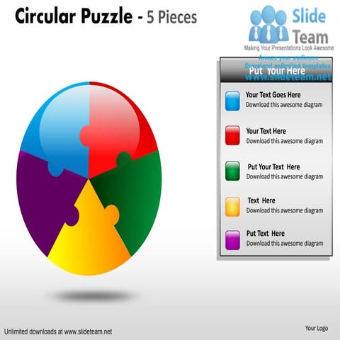 Circular puzzle pie chart 5 pieces power point slides and ppt diagram templates 