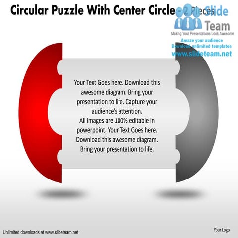 Circular puzzle pie chart with center circle 2 and 3 pieces power point slide...