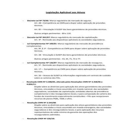 Circular SUSEP 386 - legislação aplicavel aos ativos.