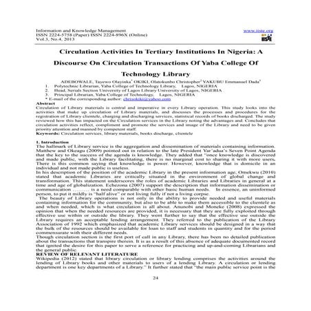 Circulation activities in tertiary institutions in nigeria | PDF