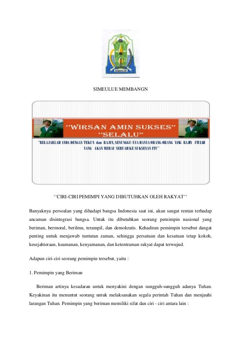 Ciri Ciri Pemimpin Menurut Pendapat Putra Simeulue