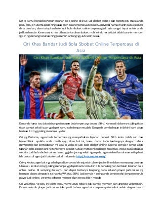 Ciri khas bandar judi bola sbobet online terpercaya di asia