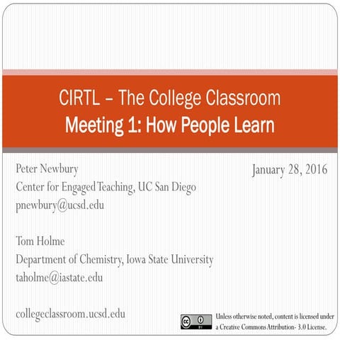 CIRTL Spring 2016 The College Classroom Meeting 1 - How People Learn