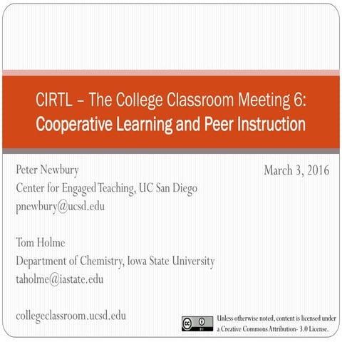 CIRTL Spring 2016 The College Classroom Meeting 6 - Peer Instruction