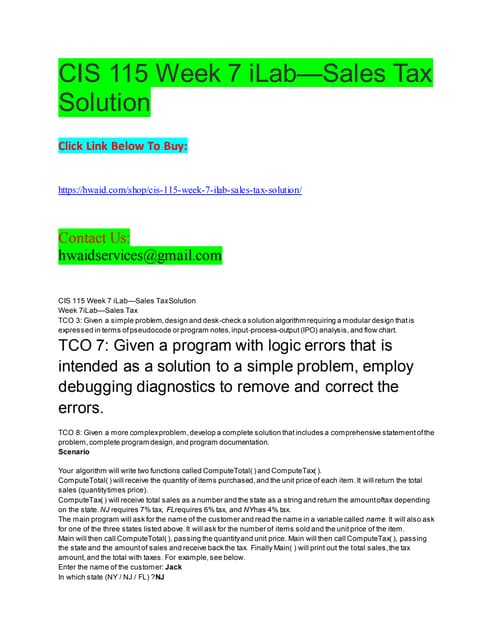 Cis 115 week 7 i lab sales tax solution