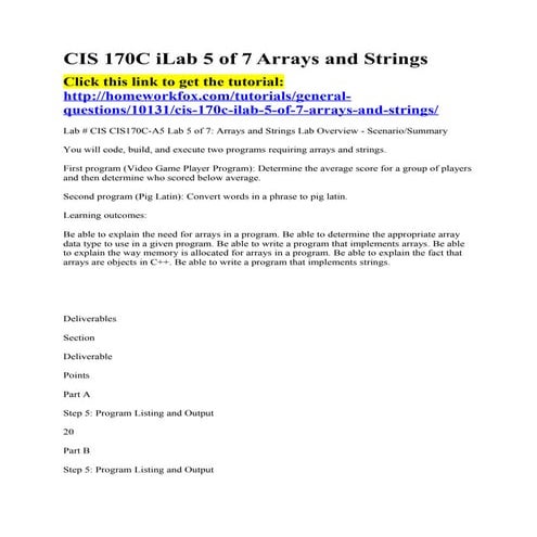 Cis 170 c ilab 5 of 7 arrays and strings | PDF