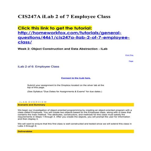 Cis247 i lab 2 of 7 employee class | DOC
