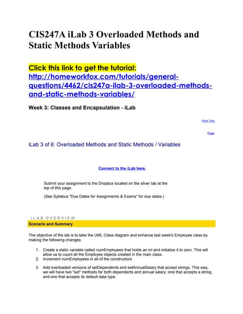 Cis247 i lab 3 overloaded methods and static methods variables