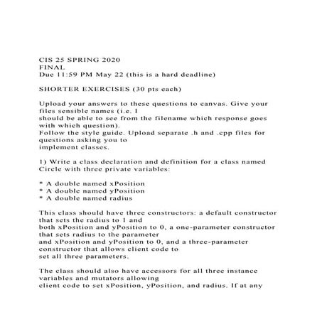 CIS 25 SPRING 2020FINAL Due 1159 PM May 22 (this is a har.docx
