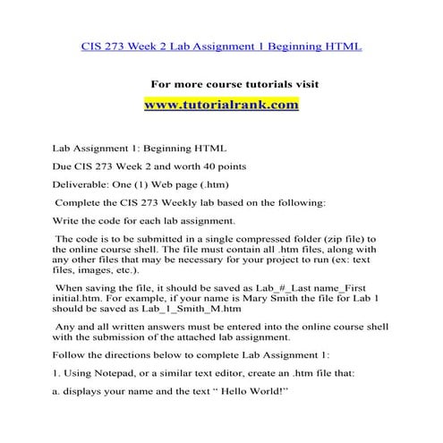 CIS 273 Effective Communication - tutorialrank.com