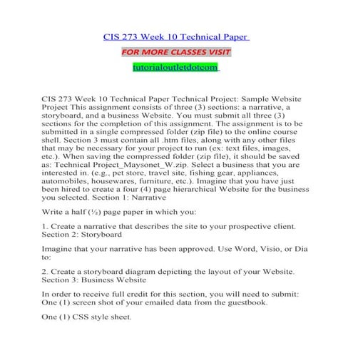 Cis 273 week 10 technical paper/tutorialoutlet