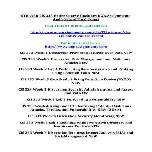 CIS 333 Entire Course NEW
