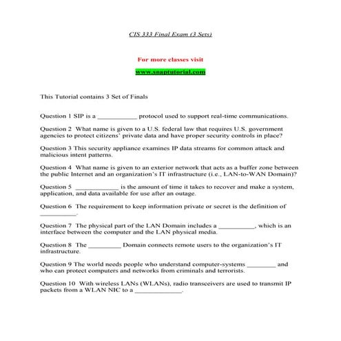 Cis 333 final exam (3 sets) | PDF