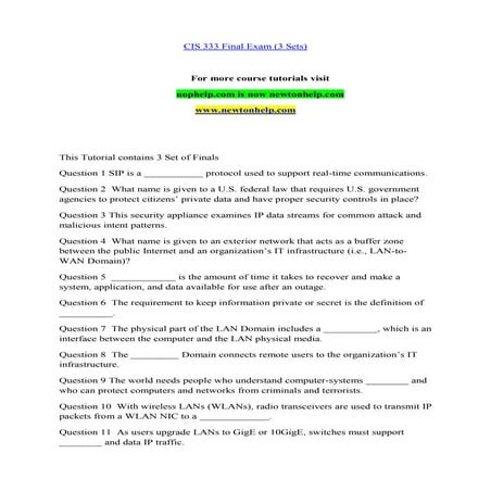 Cis 333 final exam (3 sets)