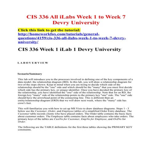 Cis336 all i labs week 1 to week 7 devry university