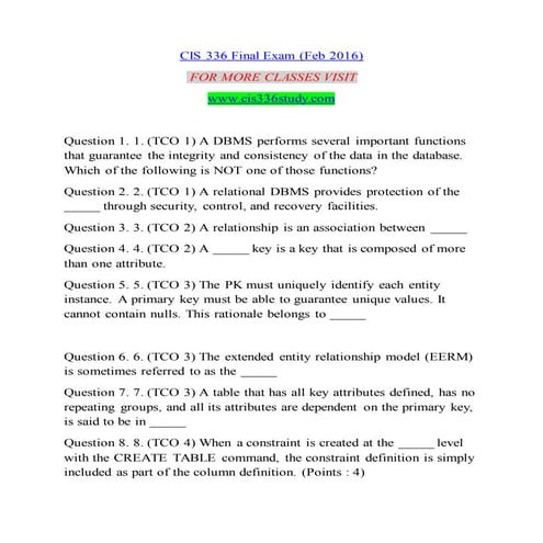 CIS 336 STUDY Become Exceptional--cis336study.com