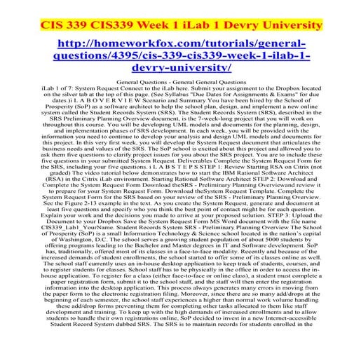 Cis 339 cis339 week 1 i lab 1 devry university