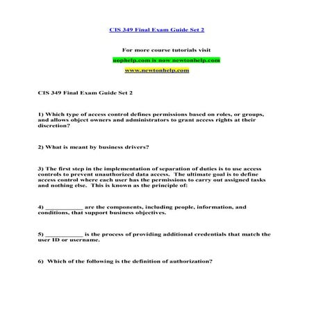 Cis 349 final exam guide set 2 | PDF