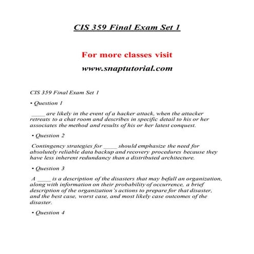 CIS 359  Massive Success--snaptutorial.com