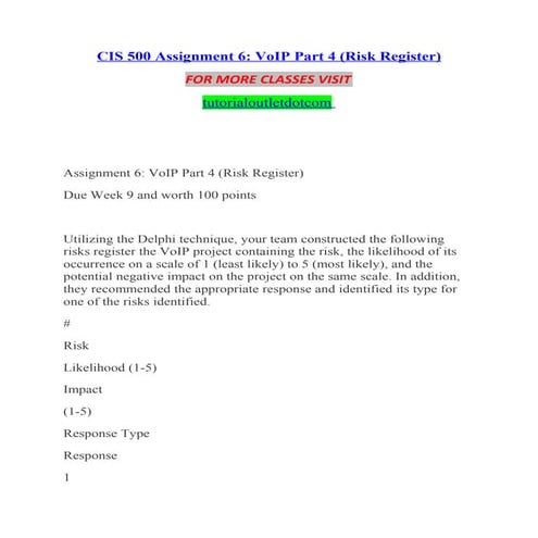 Cis 500 assignment 6 vo ip part 4 (risk register)