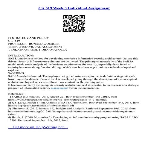 Cis 519 Week 3 Individual Assignment