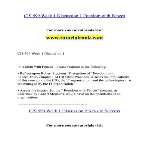 CIS 599 Education guide/Tutorialrank.com
