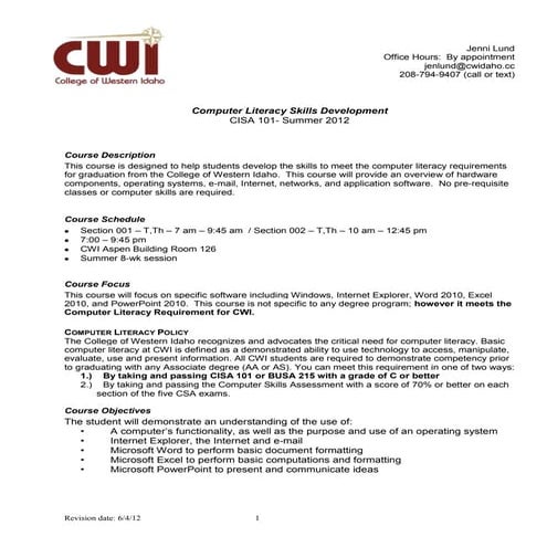 Cisa 101 summer syllabus