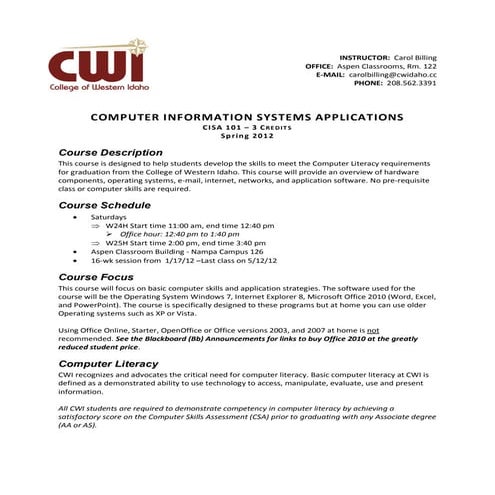 CISA 101 Syllabus SP12  Billing