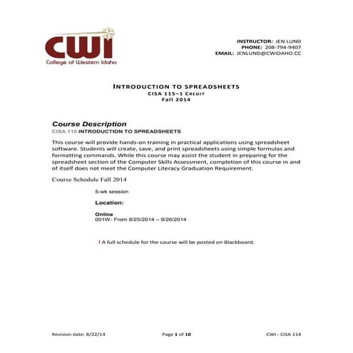 Cisa115 syllabus fall14_lund