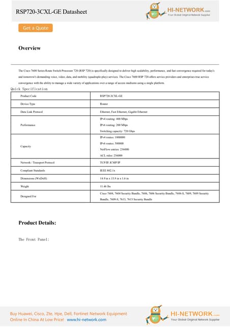 MEM-RSP720-4G | Network devices ROUTERS CISCO MODULAR CISCO 7600 SUP/RSP Engines