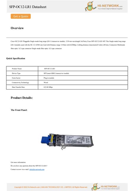 cisco-sfp-oc3-sr-datasheet.pdf | Computer Networking | Computing