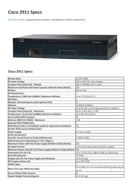 Cisco 2911 specs