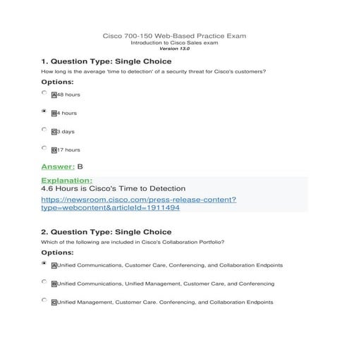 Cisco 700-150 web-based practice exam(Sale) .docx